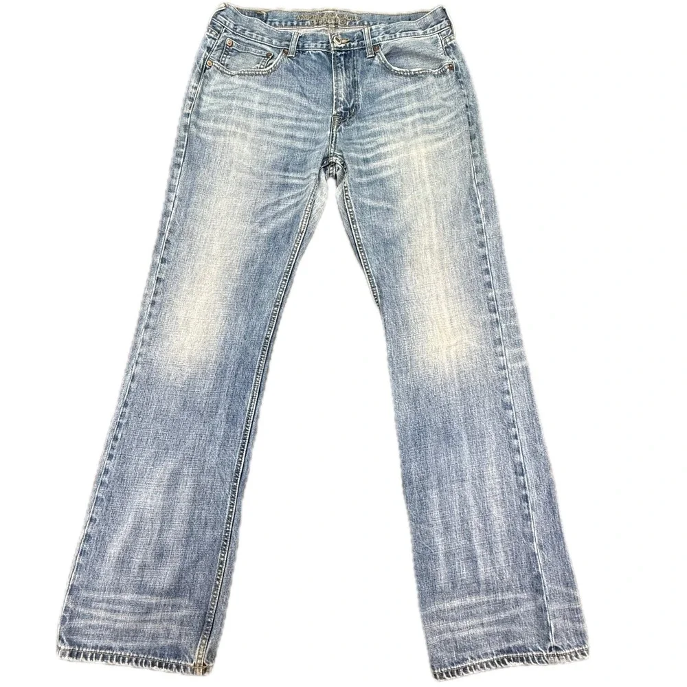 American Eagle Original Boot Jeans Mens 34x36 Light Wash Blue 100% Cotton Denim